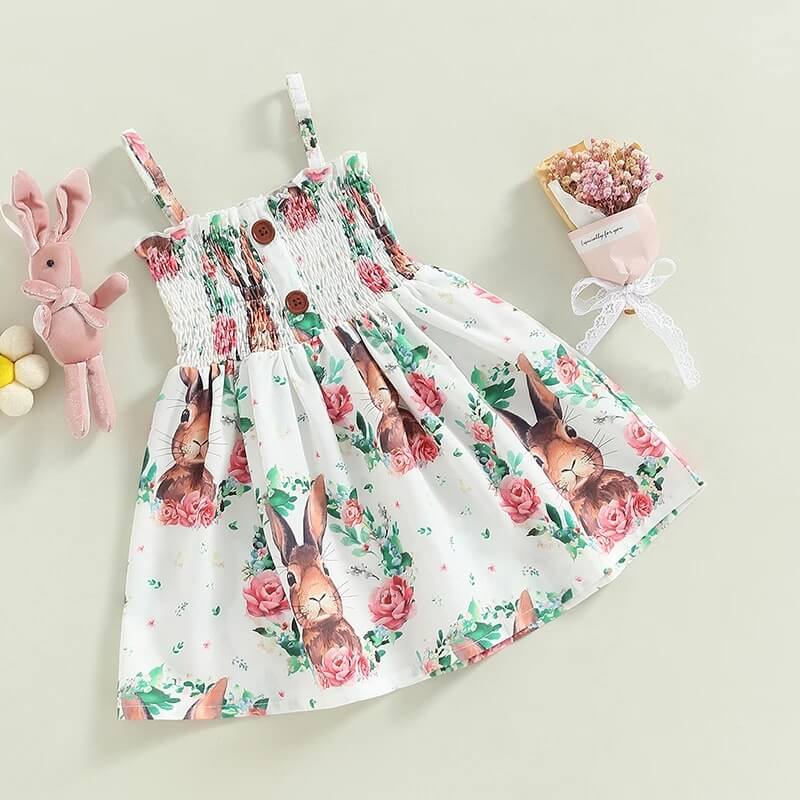 Baby Girl Easter Dress Bunny Floral Print Tutu Party Dresses Sling Bunny Sundress