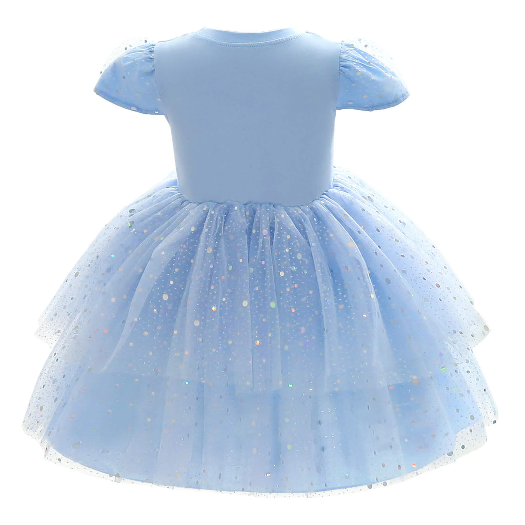 Girls Easter Party Dress Short Sleeve Layered Tulle Dress Cute Rabbit Sequin Princess Dress