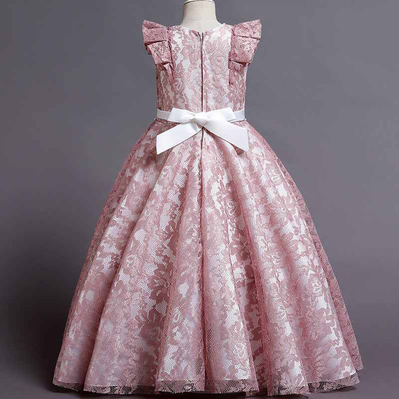 Elegent Lace Embroider Flower Girl Dress Maxi Sleeveless Princess Party Dress