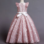 Elegent Lace Embroider Flower Girl Dress Maxi Sleeveless Princess Party Dress