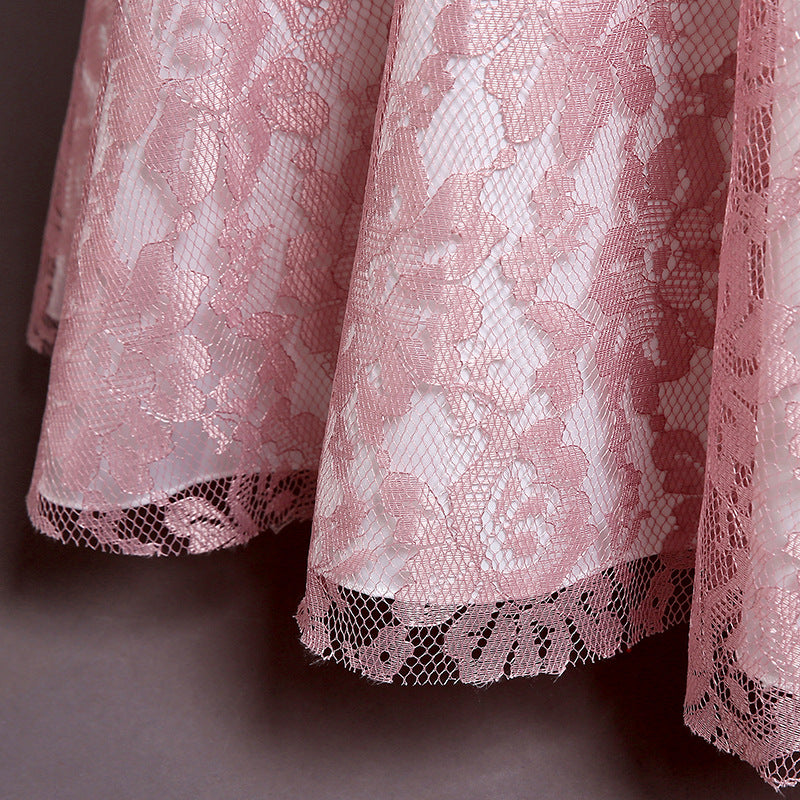 Elegent Lace Embroider Flower Girl Dress Maxi Sleeveless Princess Party Dress