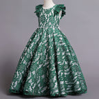 Elegent Lace Embroider Flower Girl Dress Maxi Sleeveless Princess Party Dress