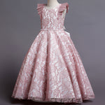 Elegent Lace Embroider Flower Girl Dress Maxi Sleeveless Princess Party Dress