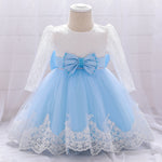 Long Sleeve Baby Girl Flower Dress Vintage Lace Embroidered Infant Flower Dress 6-24M
