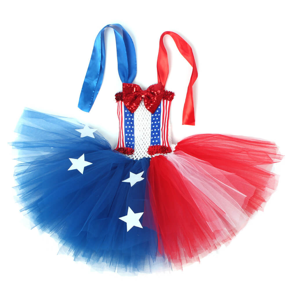 July 4th Girls Dress Sleeveless Summer Tutu Dress with Headband Independent Day Outfit