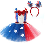 July 4th Girls Dress Sleeveless Summer Tutu Dress with Headband Independent Day Outfit