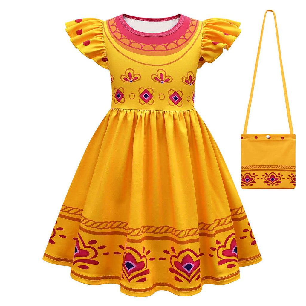 Little Girls Princess Yellow Dress w/ Bag Kids Halloween Costume