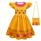Little Girls Princess Yellow Dress w/ Bag Kids Halloween Costume