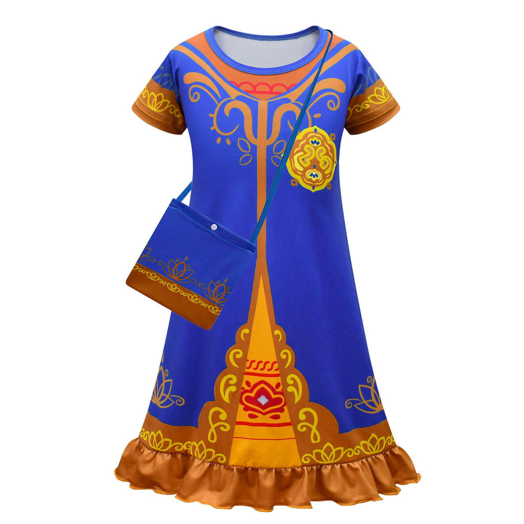 Little Girls Princess Cosplay Dress w/ Bag Kids Halloween Costume Party Dress Up