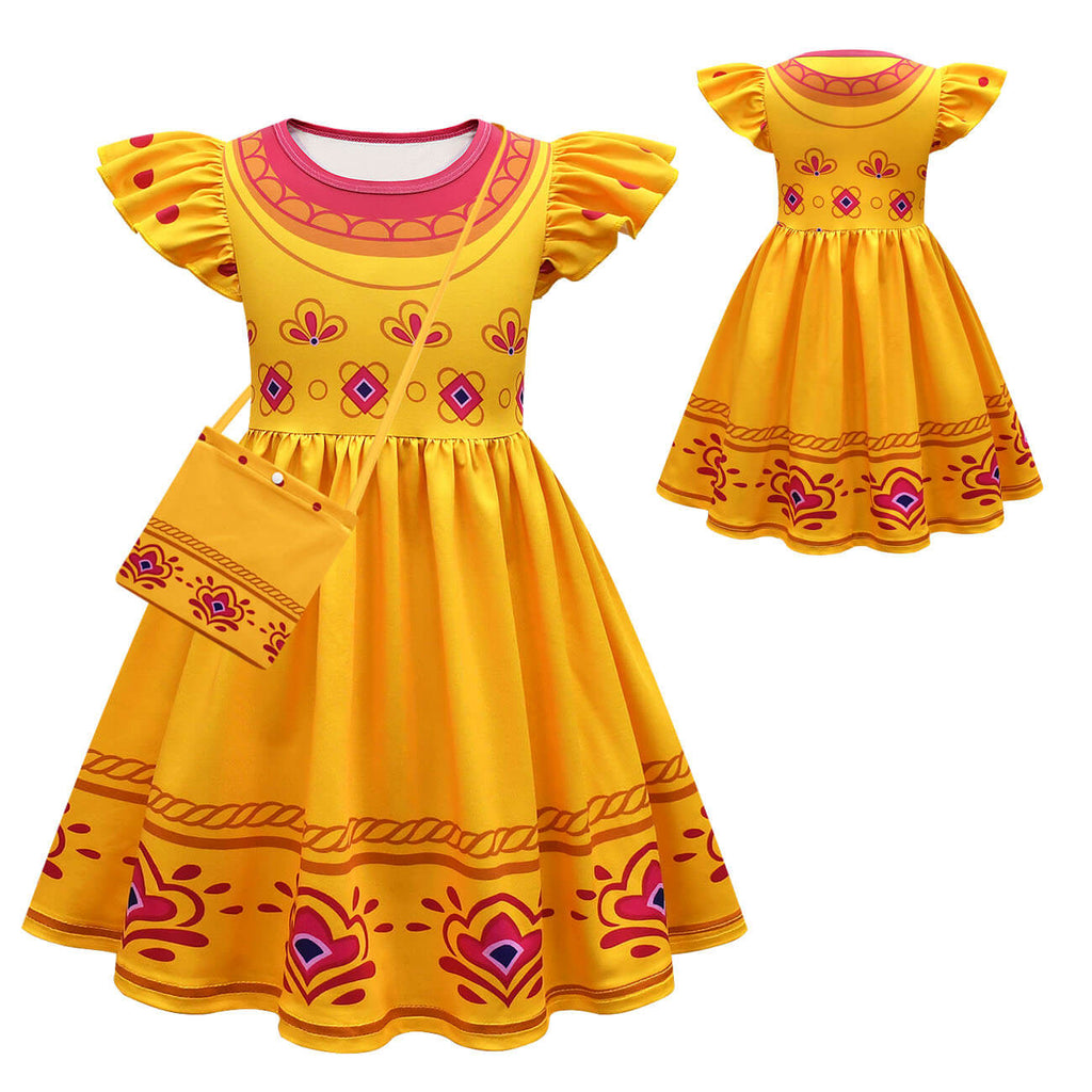 Little Girls Princess Yellow Dress w/ Bag Kids Halloween Costume