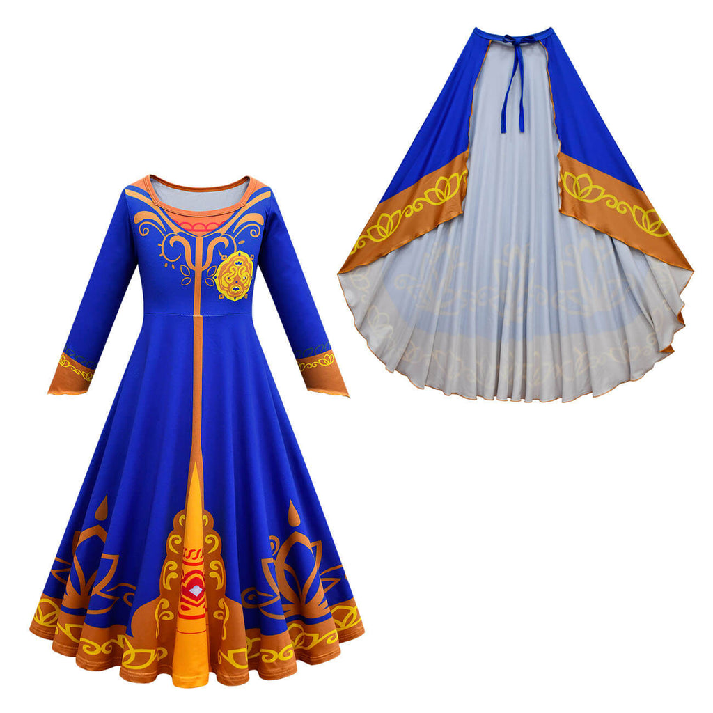 Princess High Quality Dress Halloween Costume Girls Dress and Cloak Pretend Play Outfit Set