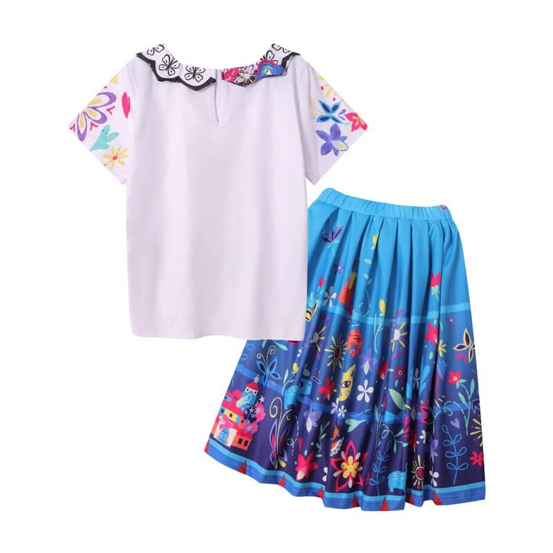 Kids Mirabel Cosplay Costume Girls Magical Mardrigal T-shirt and Skirt Full Set