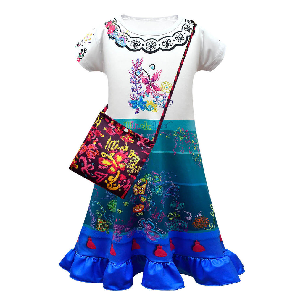 Short Sleeve Princess Dress with Bag Family Madrigal Girls Magical Costumes