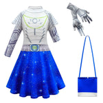 Girls Alien Costume Halloween Cosplay Dress Bags Gloves Full Set for Age 3-8