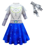 Girls Alien Costume Halloween Cosplay Dress Bags Gloves Full Set for Age 3-8