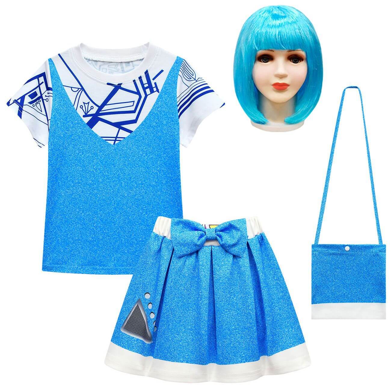 Girls Zombies Cosplay Costume Kids A-Li Tees Skirt Suit with Bag and Wig for Age 3-8Y