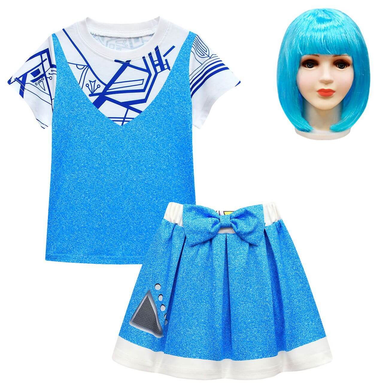 Girls Zombies Cosplay Costume Kids A-Li Tees Skirt Suit with Bag and Wig for Age 3-8Y