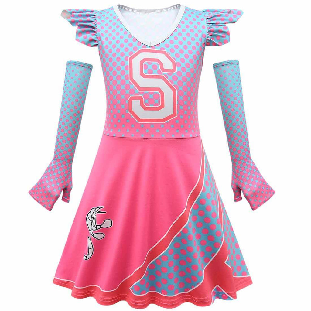 Girls Addison Cosplay Costume Zombie Cheerleader Dress and Gloves for Halloween Dress Up