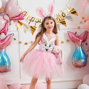 Easter Bunny Dress Girls Cute Rabbit Backless Dress with Headband Lovely Party Tutu Dress