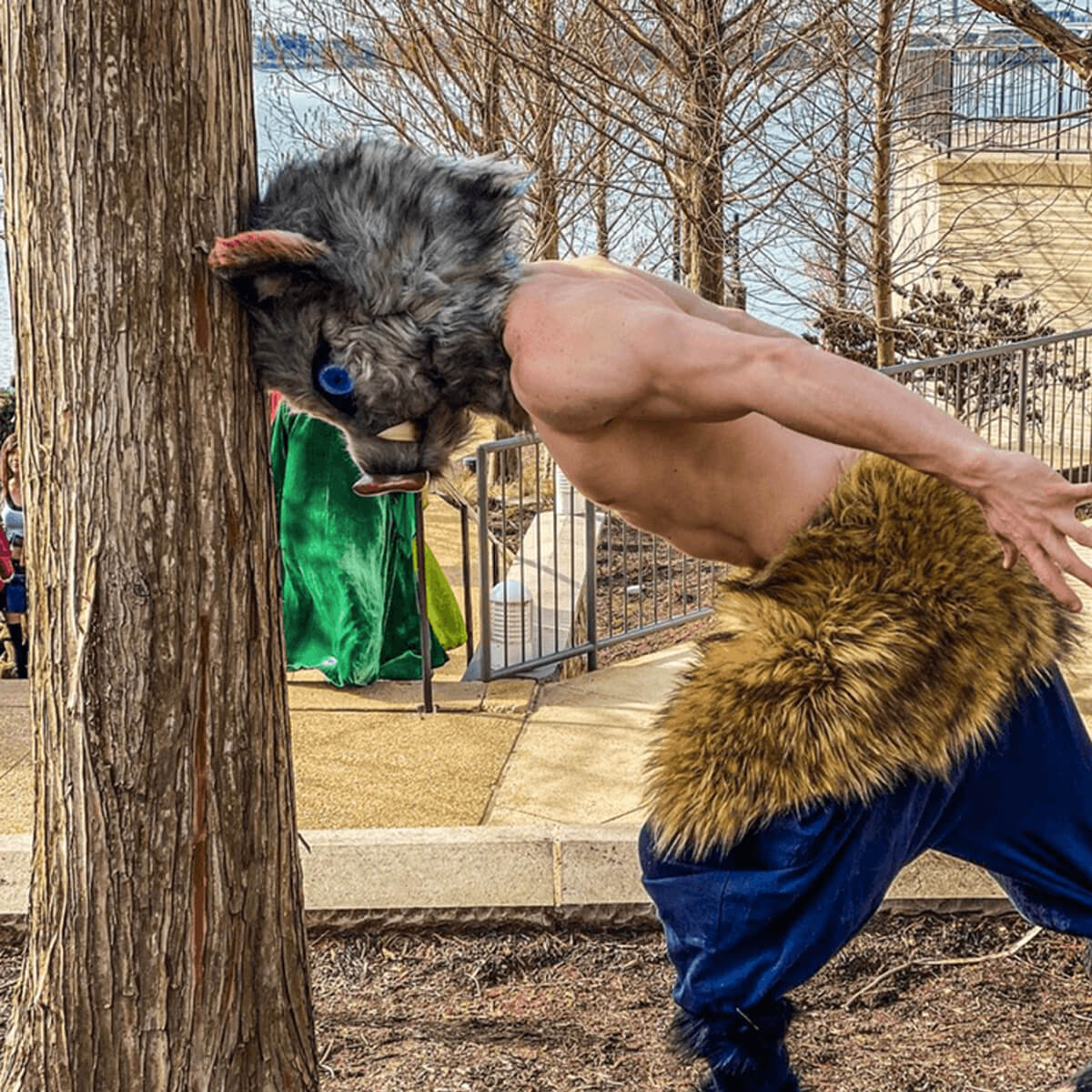 Hashibira Inosuke Cosplay Costume Apron Pants with Plush Skirt Halloween Carnival Unisex Outfits