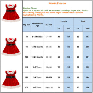 Infant Baby Grils Christmas Red Dress Kids Sleeveless Plush Lapel Collar Xmas Outfit