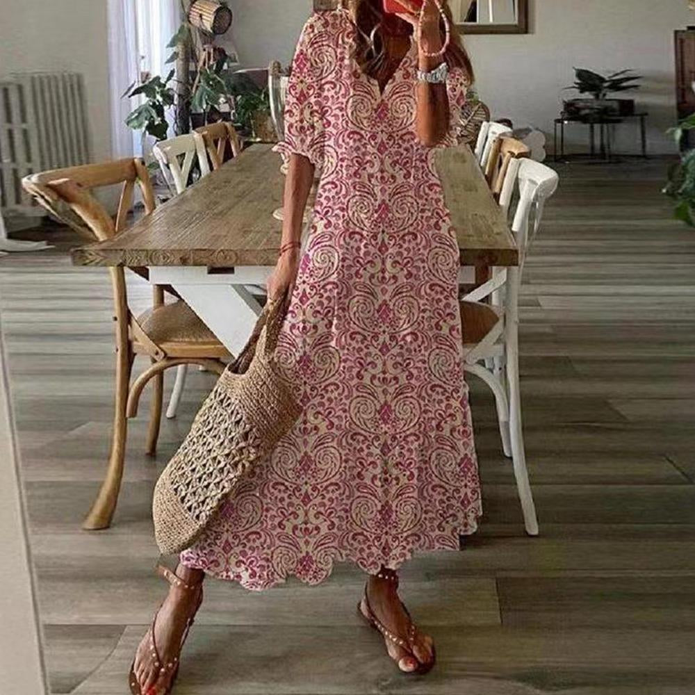 White & Floral Print Tie Neck Flounce Sleeve Ruffle Hem Maxi Dress