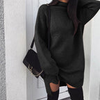 Women Winter Long Sleeve Mini Dress Casual Turtleneck Pullover Knee Length Sweatershirt