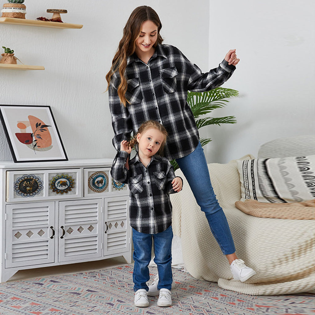Mommy and Me Matching Shirt Long Sleeve Classic Plaid Family Matching Outfit
