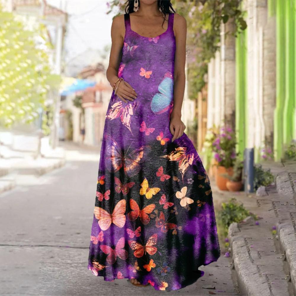 Butterfly & Floral Round Neck Wide Strap Cami Dress