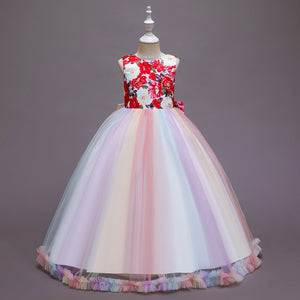 Flower Girls Ball Gown Dress Bridesmaid Princess Birthday Dress with Big Bow