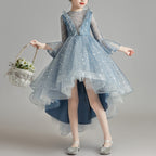 Girls Fashion Gold Sequins Prom Dress Children Pageant Gown Princess High-low Dress
