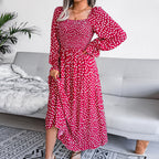 Dalmatian Print Flounce Sleeve Square Neck Shirred A Line Dress