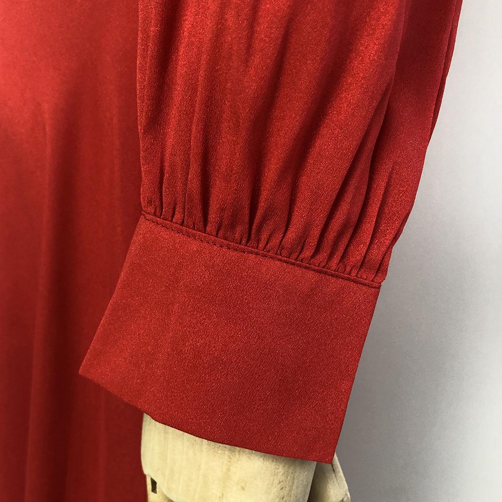 Solid Bishop Sleeve Surplice Front V Neck Split Thigh Belted Maxi Dress