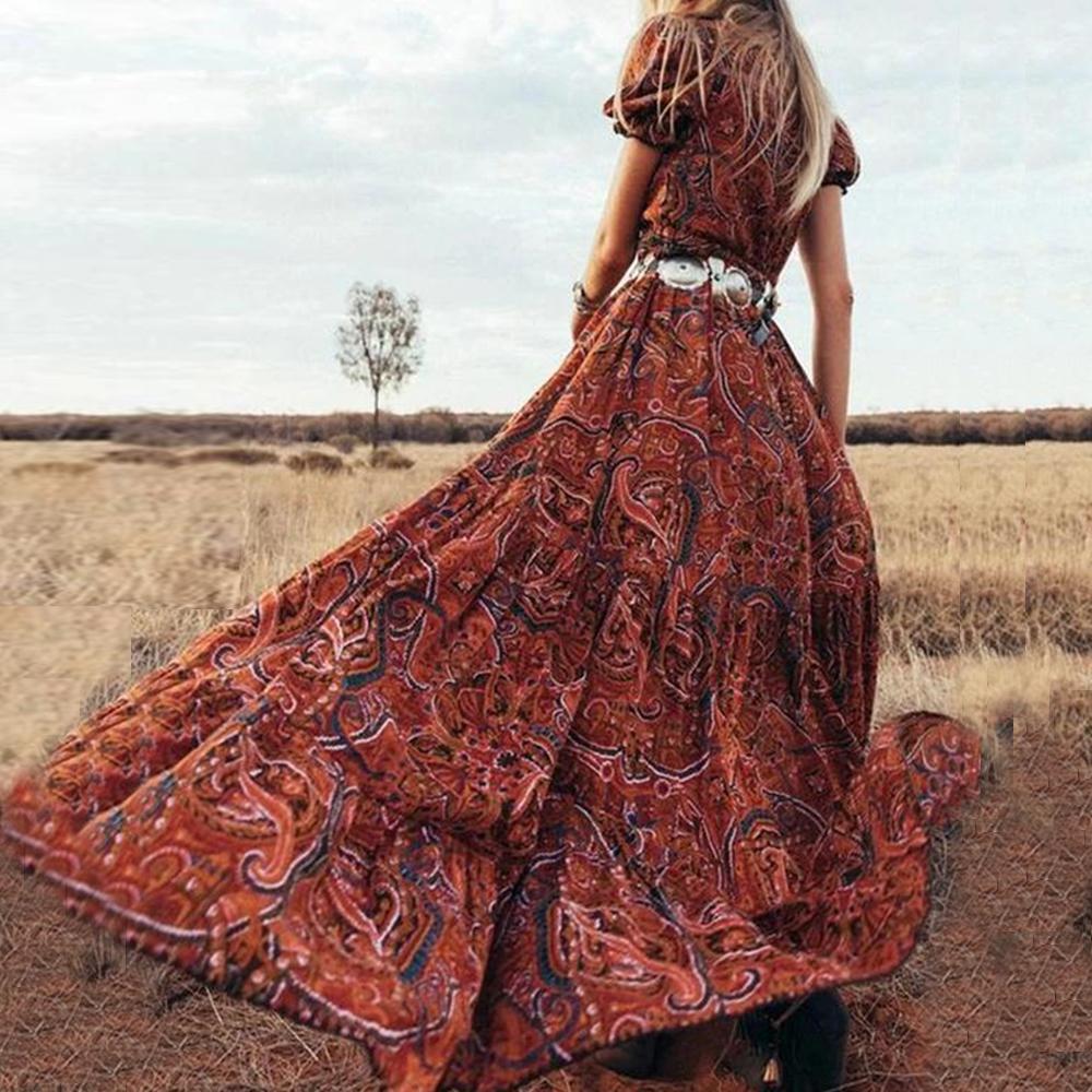Floral Print Puff Sleeve Button Front Through V Neck Ruffle Slit Hem Dress Without Belt