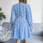 Elegent Chiffon Dress Floral Printed Deep V-neck Midi Party Dress