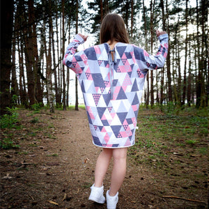 Mommy and Me Geometric Pattern Dress and Hoodie Round Neck Long Sleeve Matching Outfit