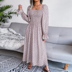Adult Square Neck Maxi Dress Puff Sleeve Pleated Dress