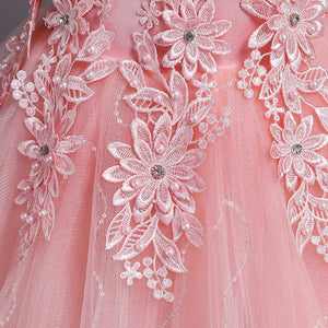 Sleeveless Flower Grils Dress Embroidered Gown Princess Wedding Maxi Tutu Dresses