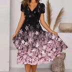 HOT SALE Black Ombre Floral Print V Neck Short Sleeve Dress