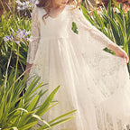 Kids Pageant Dresses Solid Color Three Quarter Mandarin Sleeve Sweet Maxi Dress