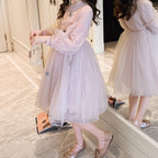 Girls Party Dress Butterfly Embroidery Lace Patchwork Knitted Dress
