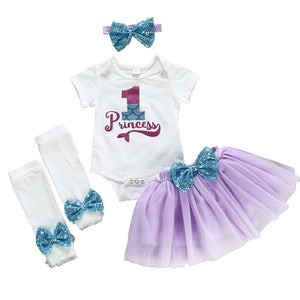 Baby Girls 1st Birthday Party Clothing Infant Priness Romper Skirt Leg Warmer Headband Full Set