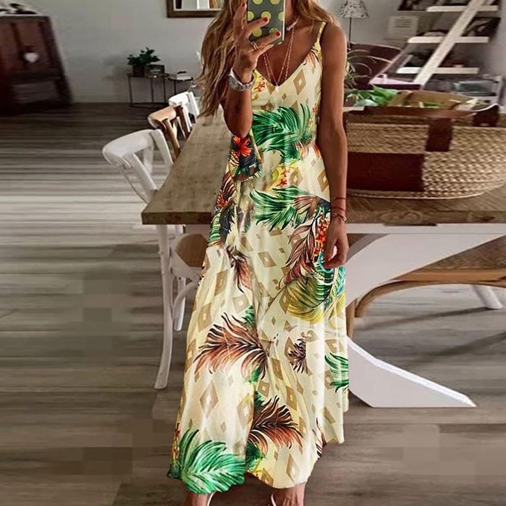 Floral & Geometric & Star and Moon & Leaf & Feather Print Cami Maxi Dress