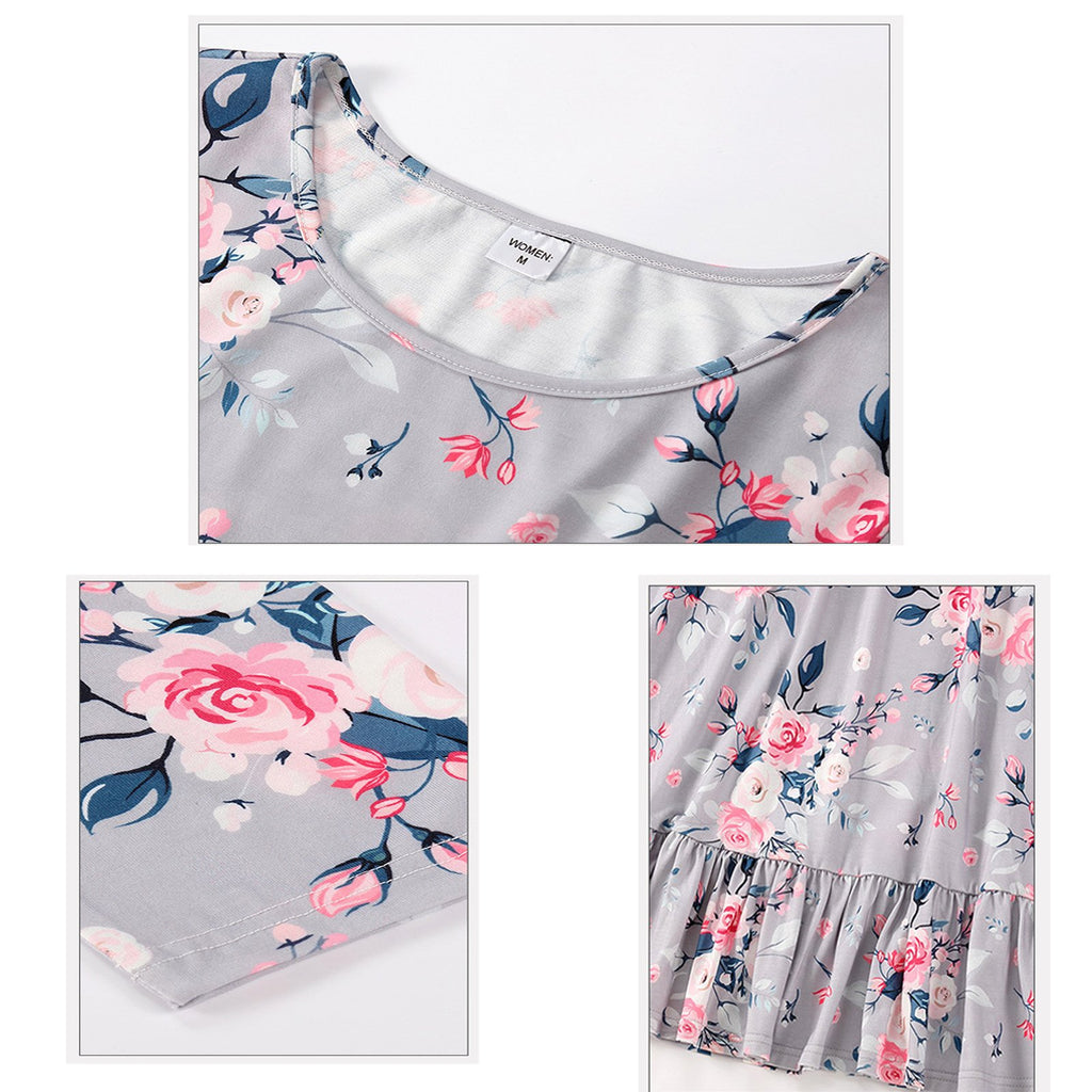 Mommy and Me Casual Dress Baby Grils Adult Long Sleeve Pink Flower Dress
