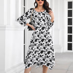 Floral Print Bishop Sleeve Asymmetric Hem Square Neck Dress