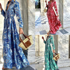 Floral Print Ruched Detail Lapel Collar Long Sleeve Ruffle Hem Belted Shirt Dress