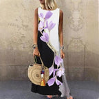 Floral & Butterfly Print Round Neck Sleeveless Maxi Dress