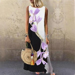Floral & Butterfly Print Round Neck Sleeveless Maxi Dress