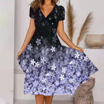 【HOT SALE】Black Ombre Floral Print V Neck Short Sleeve Dress