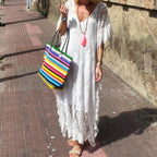 White & Black Flounce Sleeve V Neck Sheer Lace Ruffle Trim Dress